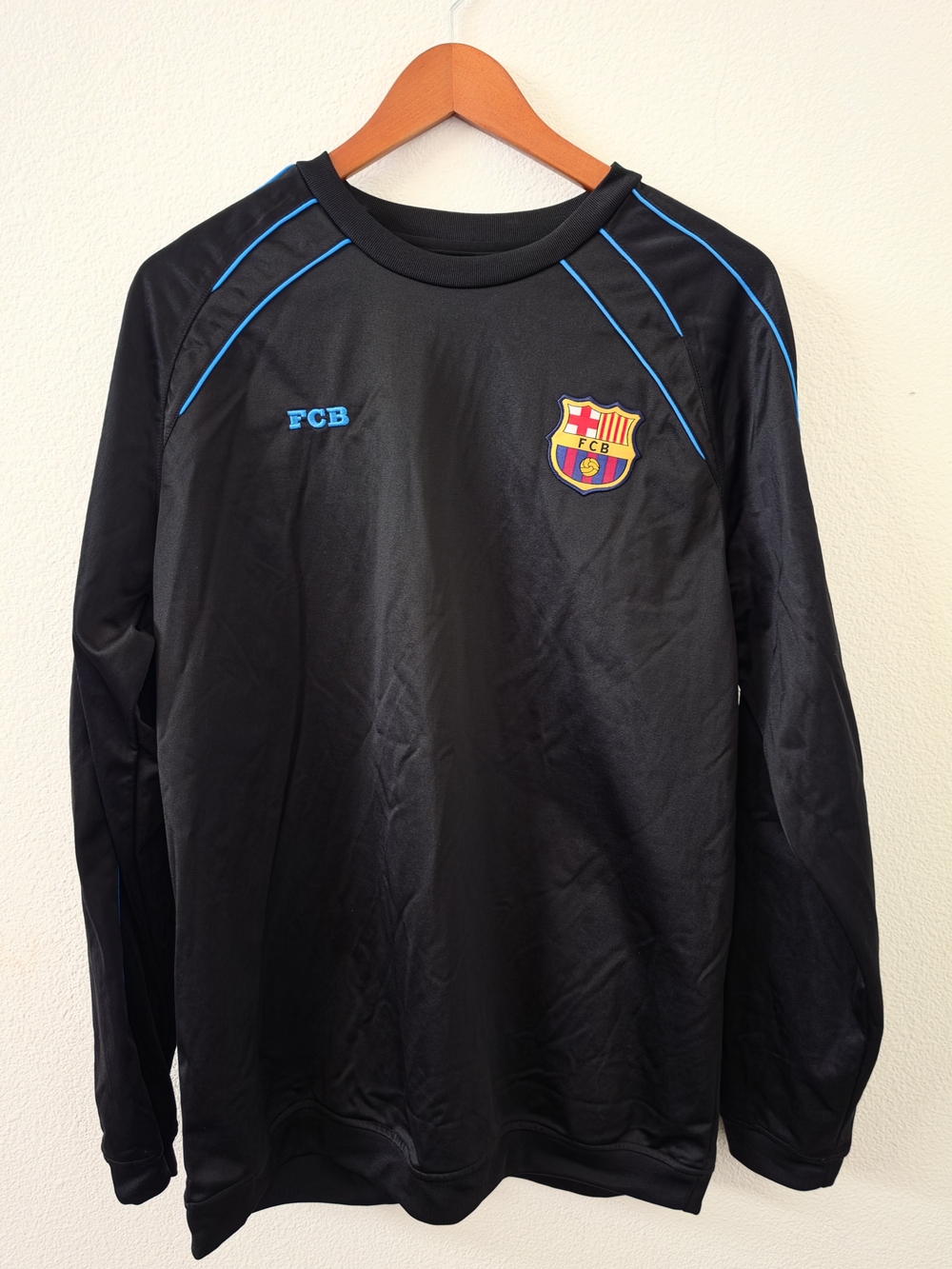 FC Barcelona Black Long Sleeve Crewneck with Blue Trim